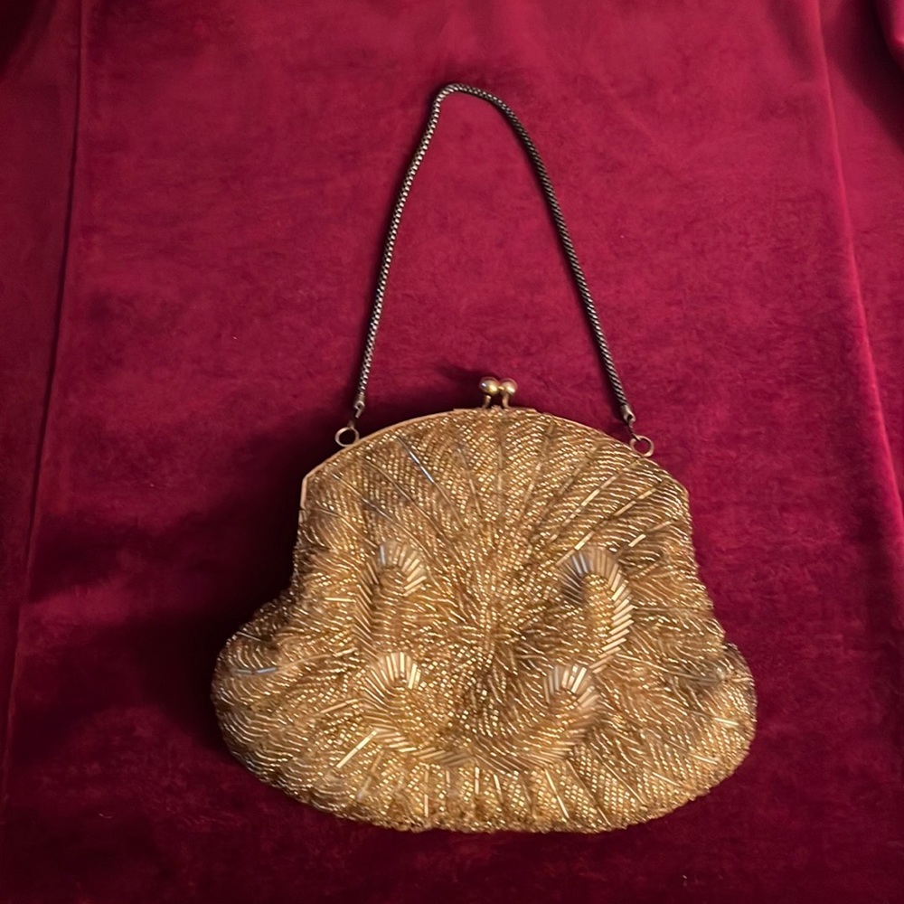 VINTAGE gold beaded bag